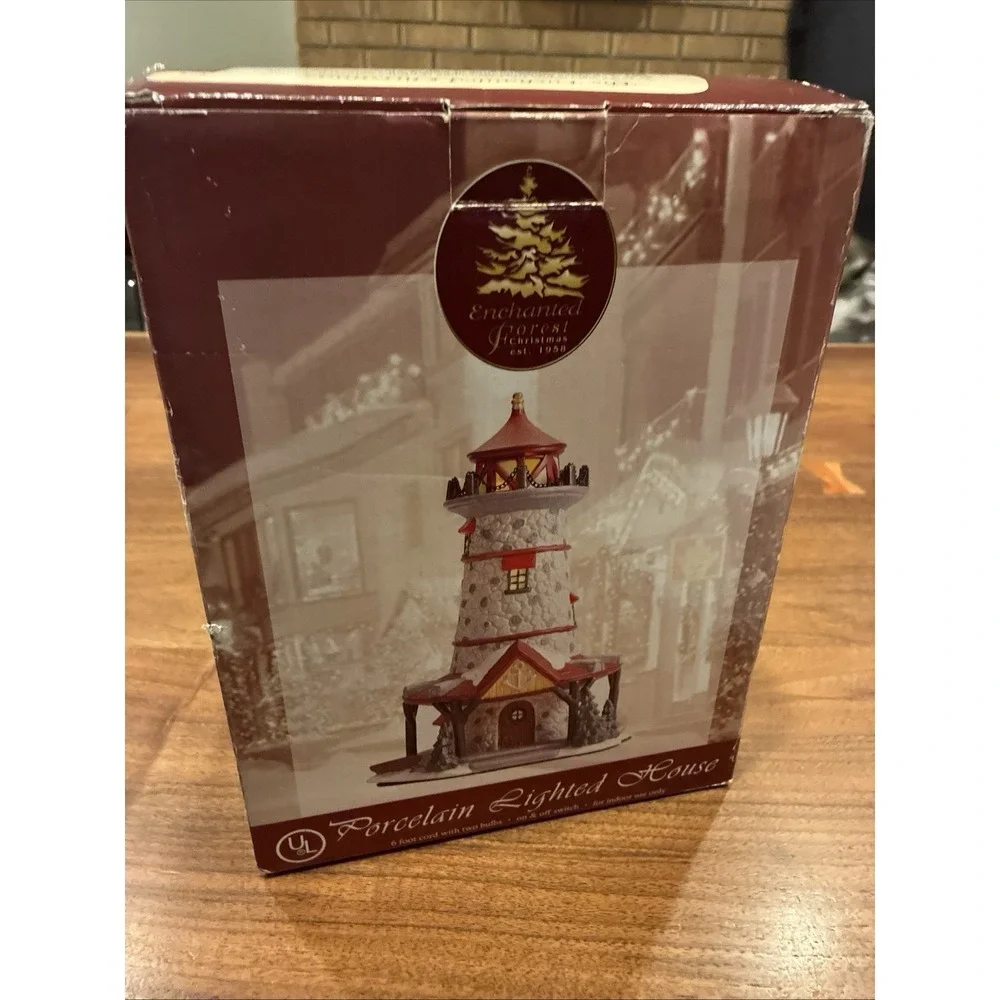 The Enchanted Forest Christmas Village Lighthouse Porcelain Lighted House